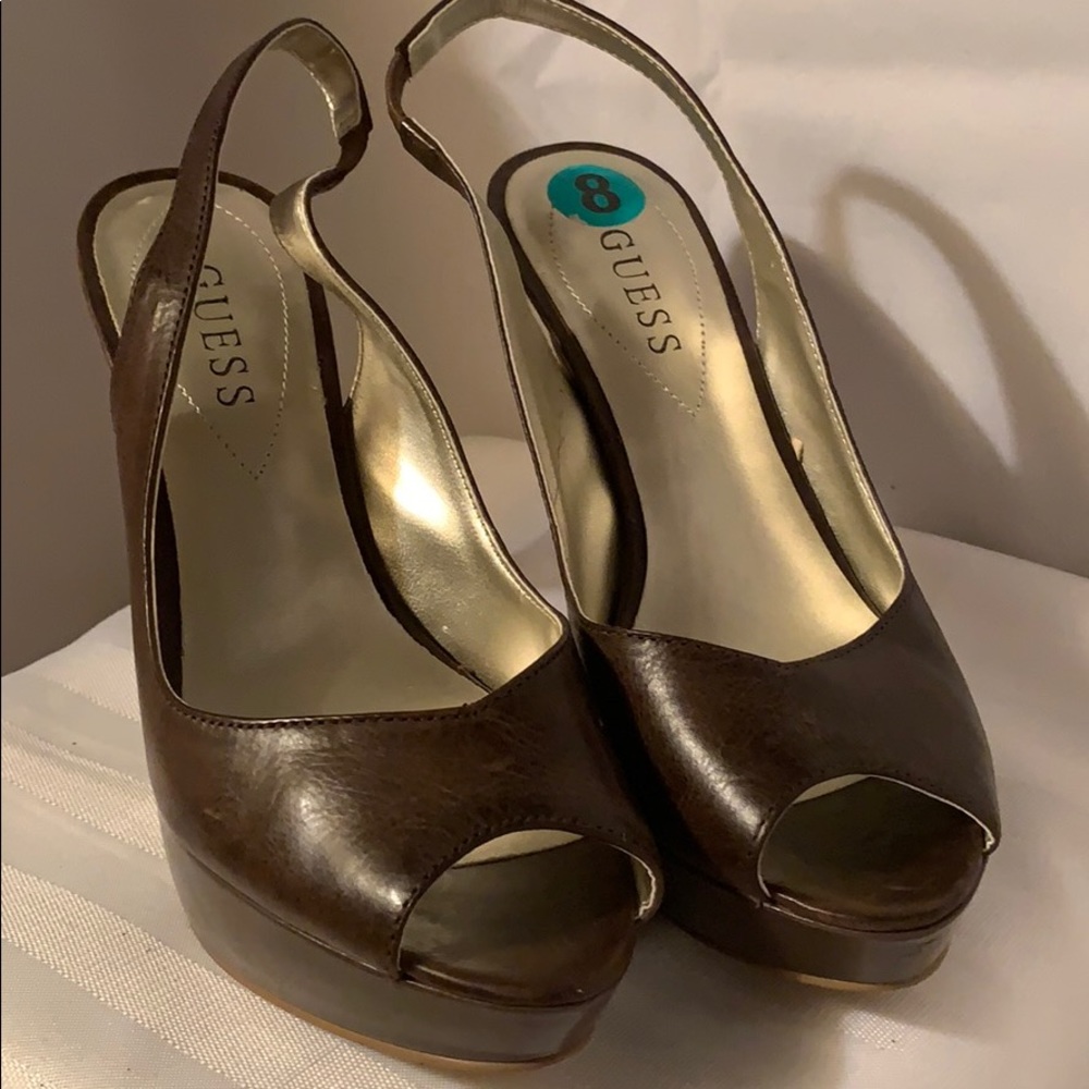 Guess Brown Leather Sling Back Heals